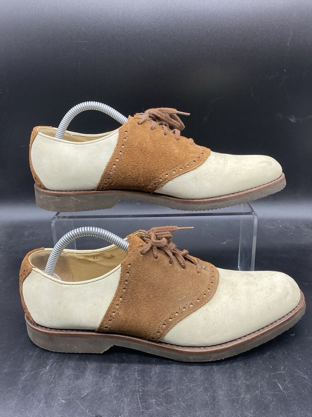 Vintage Cole Haan Saddle Oxford Shoes Men 8.5 Ivory Tan Suede Leather Brogue